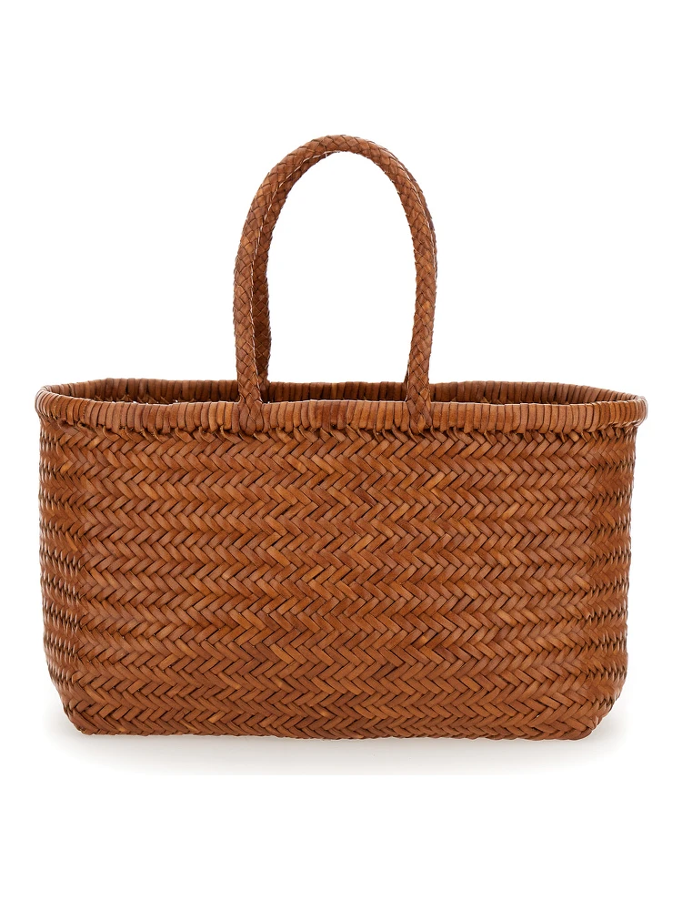 Bamboo Triple Jump Light Brown Tote Bag in Woven Leather Woman