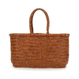Bamboo Triple Jump Light Brown Tote Bag in Woven Leather Woman