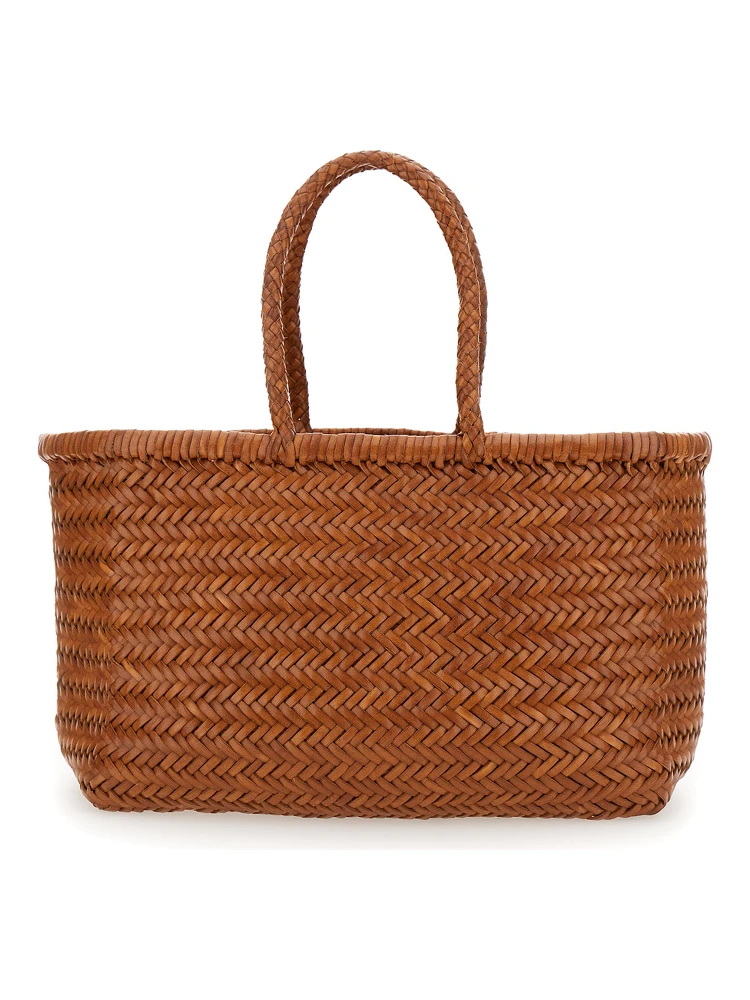 Bamboo Triple Jump Light Brown Tote Bag in Woven Leather Woman alternative