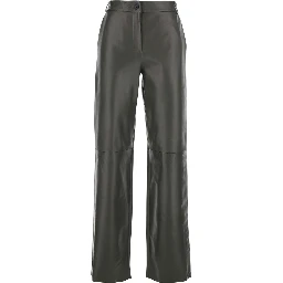 Perlage Green Pants with Belt Loops and Elastic Waist on the Rear in Leather Woman