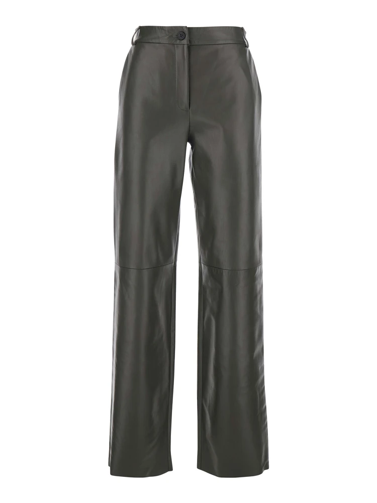 Perlage Green Pants with Belt Loops and Elastic Waist on the Rear in Leather Woman