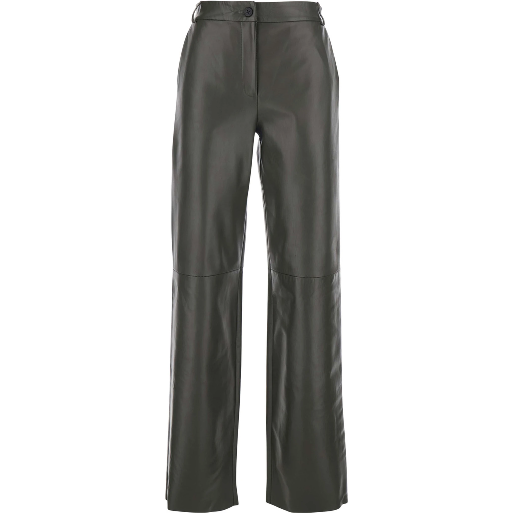 Perlage Green Pants with Belt Loops and Elastic Waist on the Rear in Leather Woman