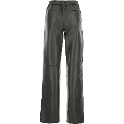 Perlage Green Pants with Belt Loops and Elastic Waist on the Rear in Leather Woman