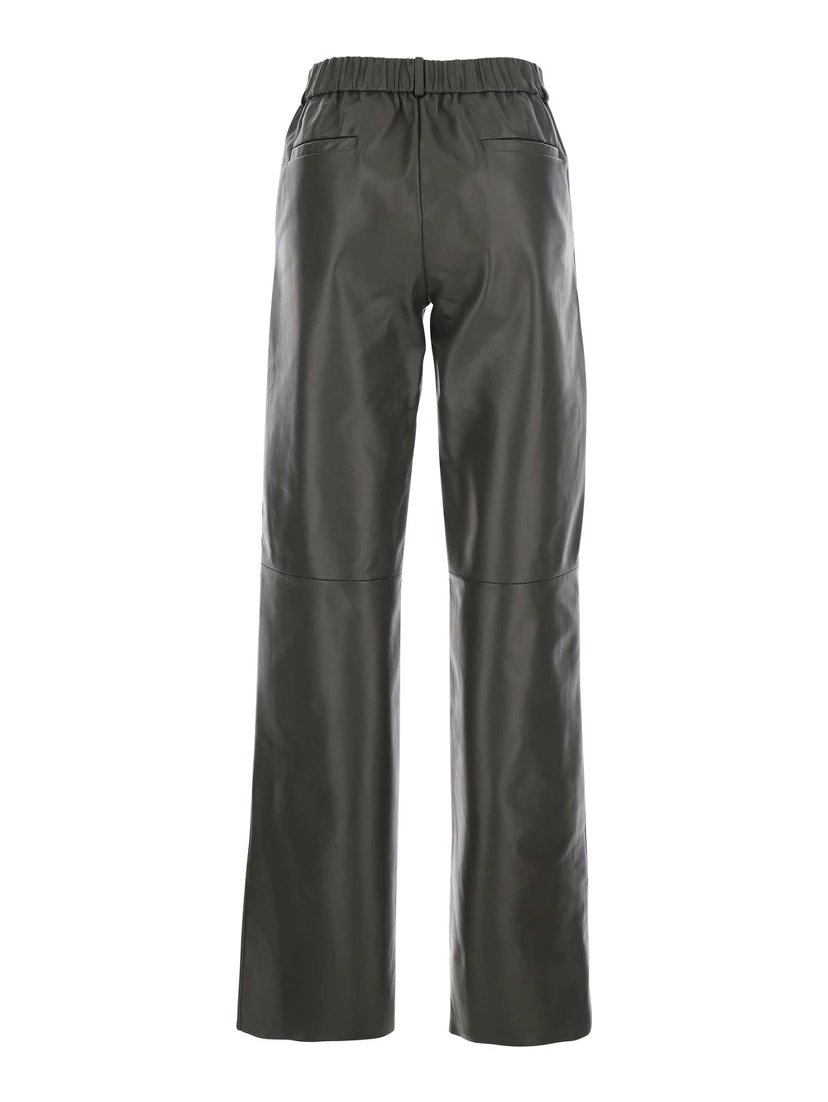 Perlage Green Pants with Belt Loops and Elastic Waist on the Rear in Leather Woman