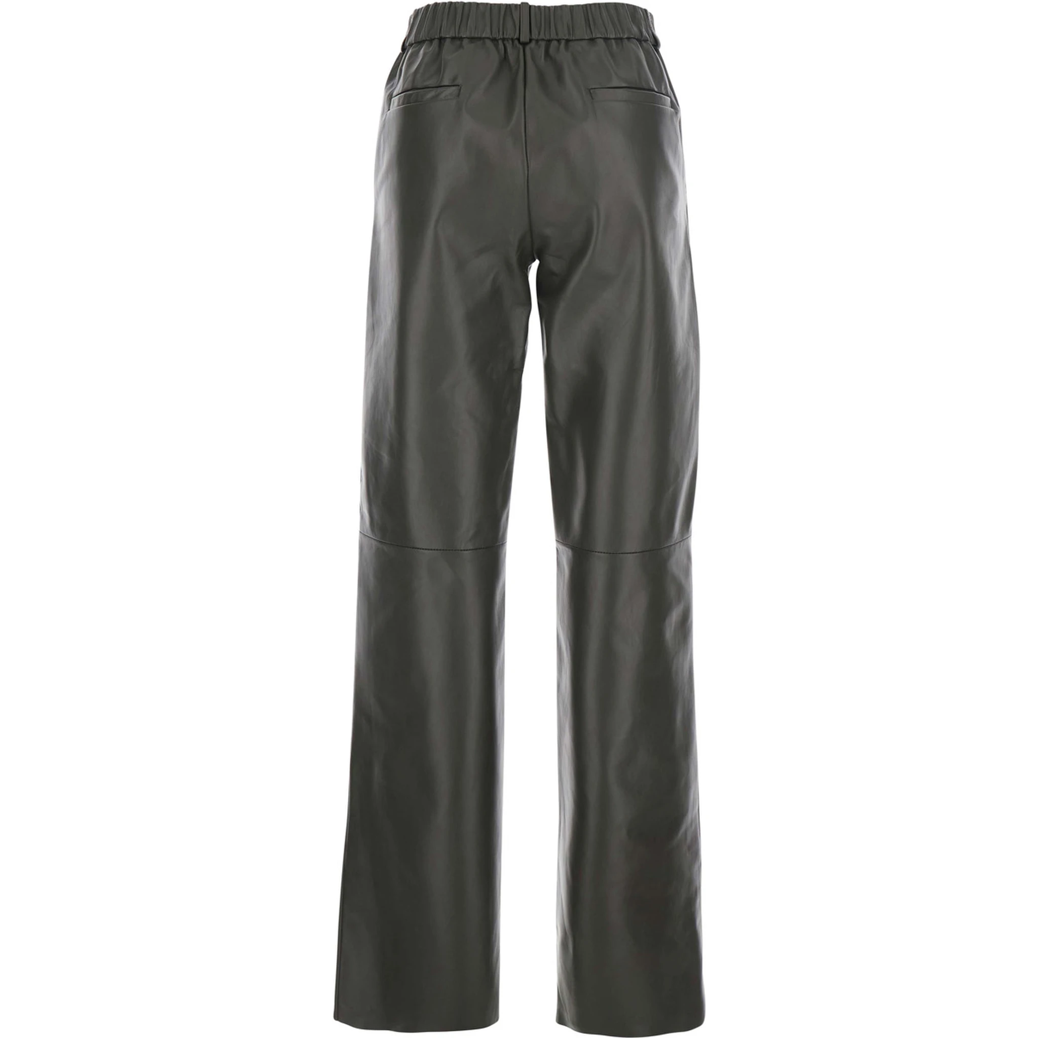 Perlage Green Pants with Belt Loops and Elastic Waist on the Rear in Leather Woman