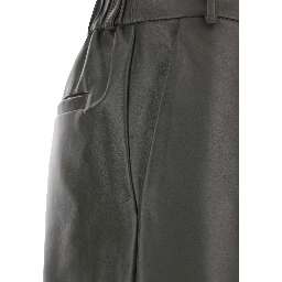 Perlage Green Pants with Belt Loops and Elastic Waist on the Rear in Leather Woman