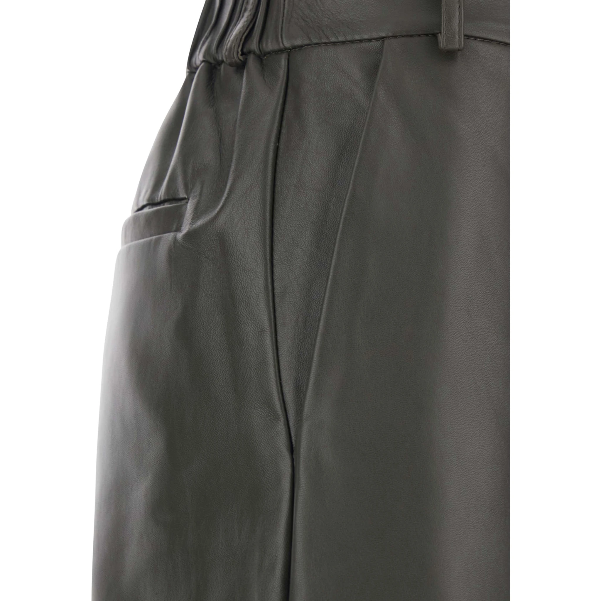 Perlage Green Pants with Belt Loops and Elastic Waist on the Rear in Leather Woman