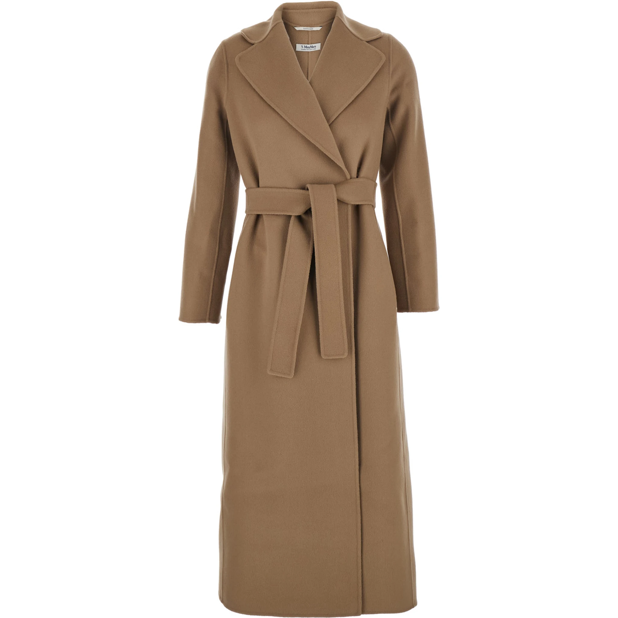 Poldo Brown Belted Coat with Wide Notched Revers in Wool Woman