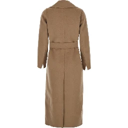 Poldo Brown Belted Coat with Wide Notched Revers in Wool Woman