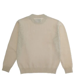 White Crewneck Sweater with Heart Embroidery on the Front and Logo Lettering on the Front in Wool Girl