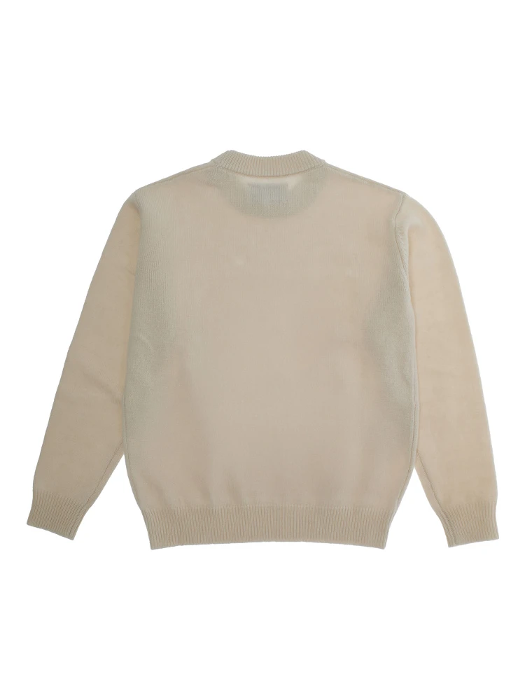 White Crewneck Sweater with Heart Embroidery on the Front and Logo Lettering on the Front in Wool Girl alternative