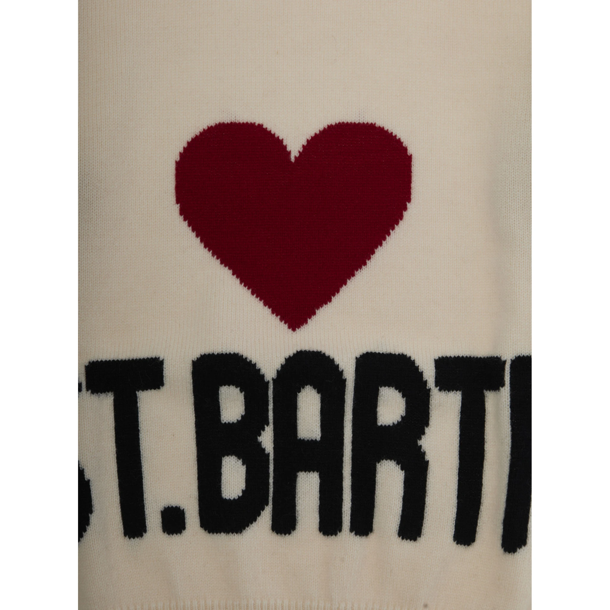 White Crewneck Sweater with Heart Embroidery on the Front and Logo Lettering on the Front in Wool Girl