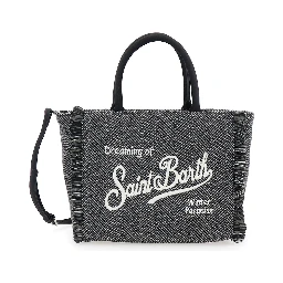Colette Grey Handbag with Fringed Details and Logo Lettering Embroidery on the Front in Wool Girl