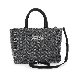 Colette Grey Handbag with Fringed Details and Logo Lettering Embroidery on the Front in Wool Girl