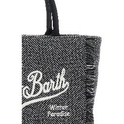 Colette Grey Handbag with Fringed Details and Logo Lettering Embroidery on the Front in Wool Girl