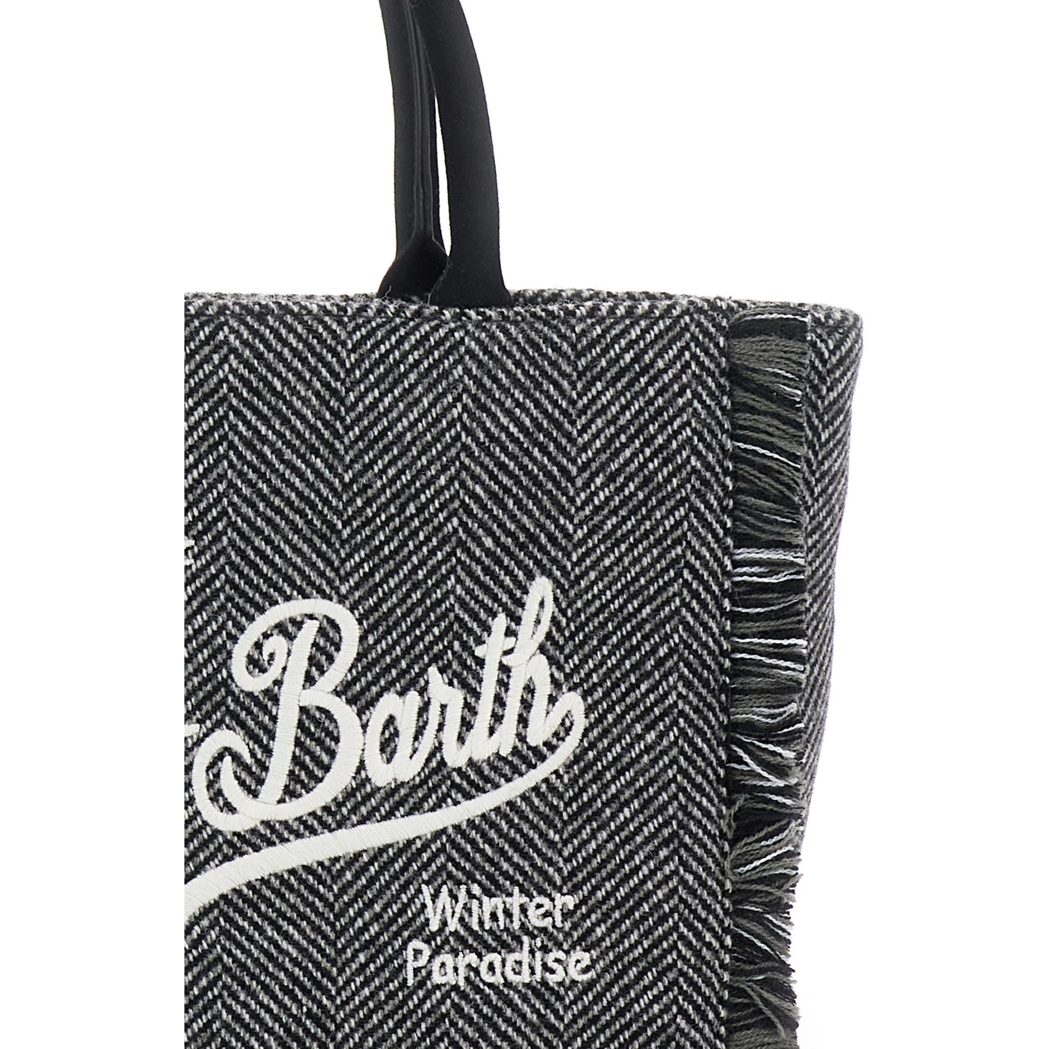 Colette Grey Handbag with Fringed Details and Logo Lettering Embroidery on the Front in Wool Girl