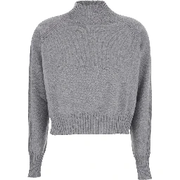 Grey Turtleneck Sweater with Crop Design in Cashmere Woman