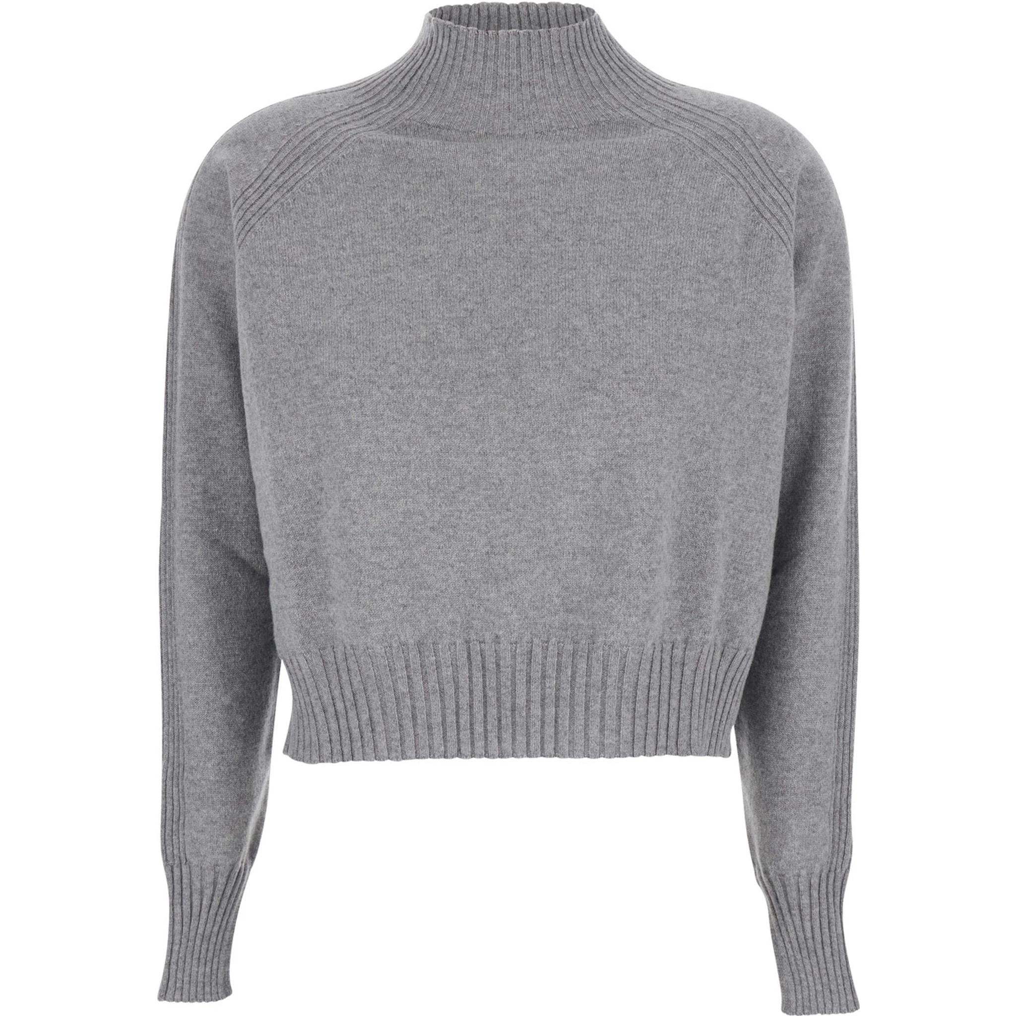 Grey Turtleneck Sweater with Crop Design in Cashmere Woman