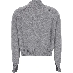 Grey Turtleneck Sweater with Crop Design in Cashmere Woman