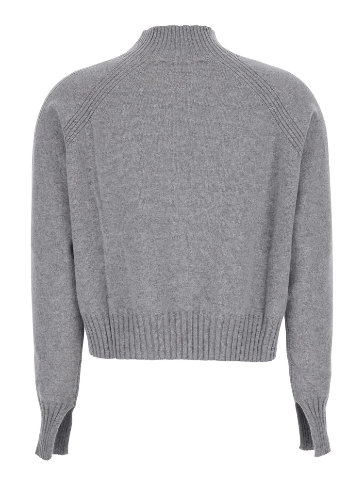 Grey Turtleneck Sweater with Crop Design in Cashmere Woman alternative