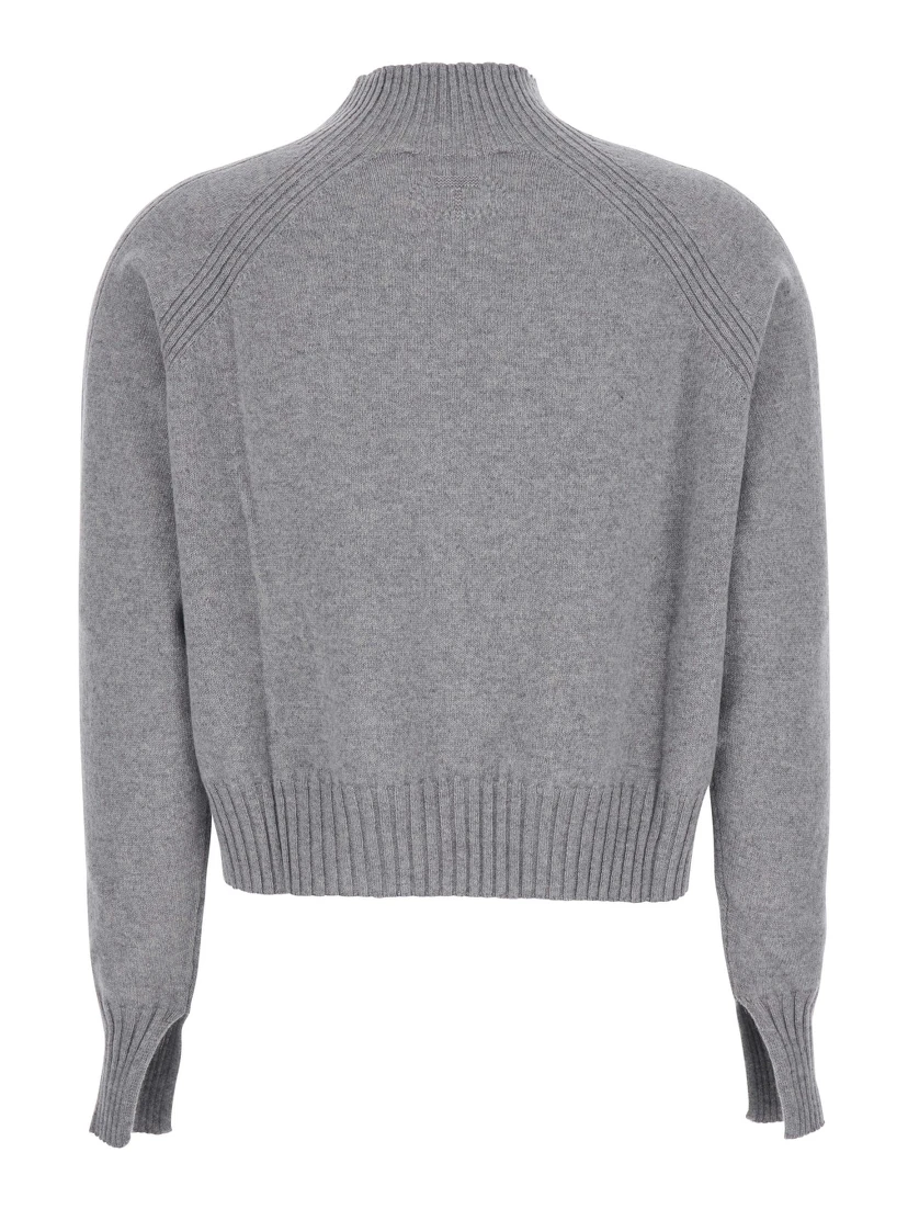 Grey Turtleneck Sweater with Crop Design in Cashmere Woman