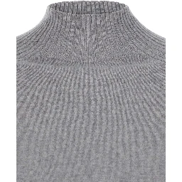Grey Turtleneck Sweater with Crop Design in Cashmere Woman