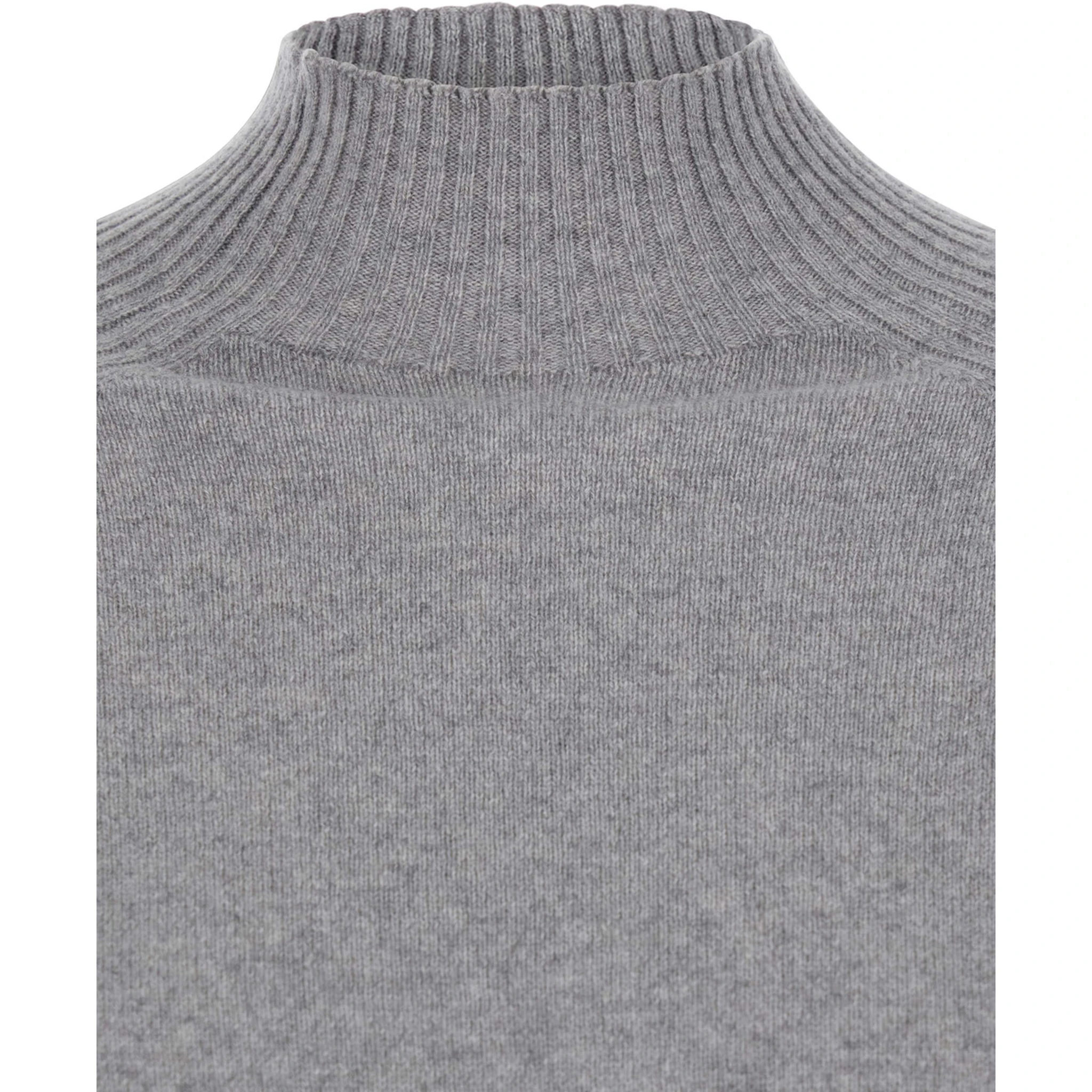 Grey Turtleneck Sweater with Crop Design in Cashmere Woman