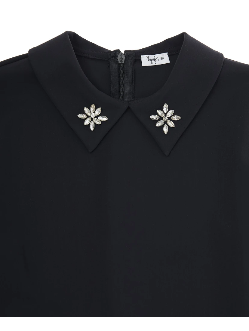 Black Suit with Beaded Collar in Tech Fabric Stretch Girl