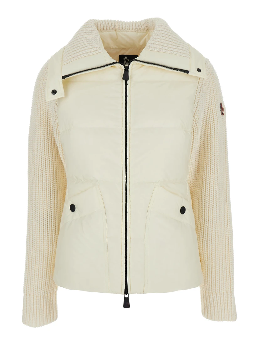 White Jacket with Logo Patch on the Sleeve in Tech Fabric Woman
