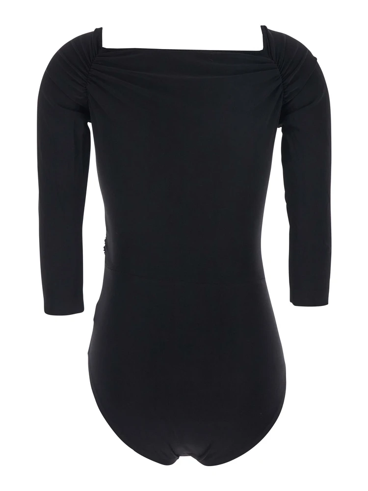 Black Bodysuit with Sweetheart Neckline in Tech Fabric Stretch Woman alternative