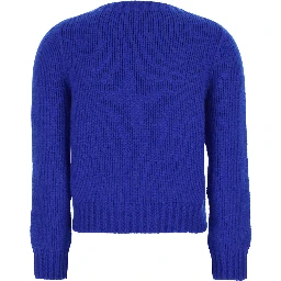 Blue Crew Neck Sweater with Crochet Triomphe Logo on the Front in Cashmere and Silk Blend Woman