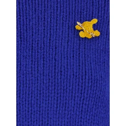 Blue Crew Neck Sweater with Crochet Triomphe Logo on the Front in Cashmere and Silk Blend Woman