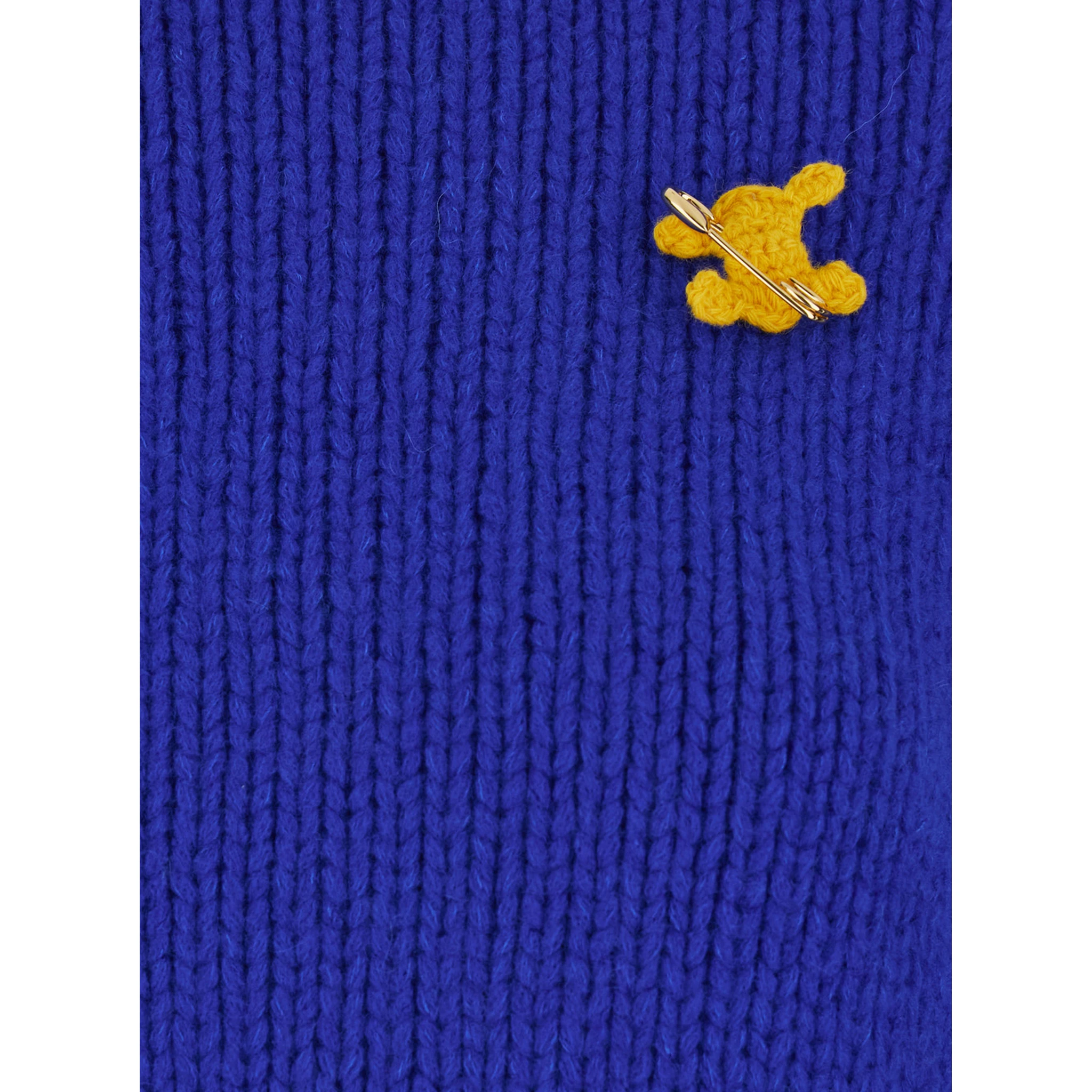 Blue Crew Neck Sweater with Crochet Triomphe Logo on the Front in Cashmere and Silk Blend Woman