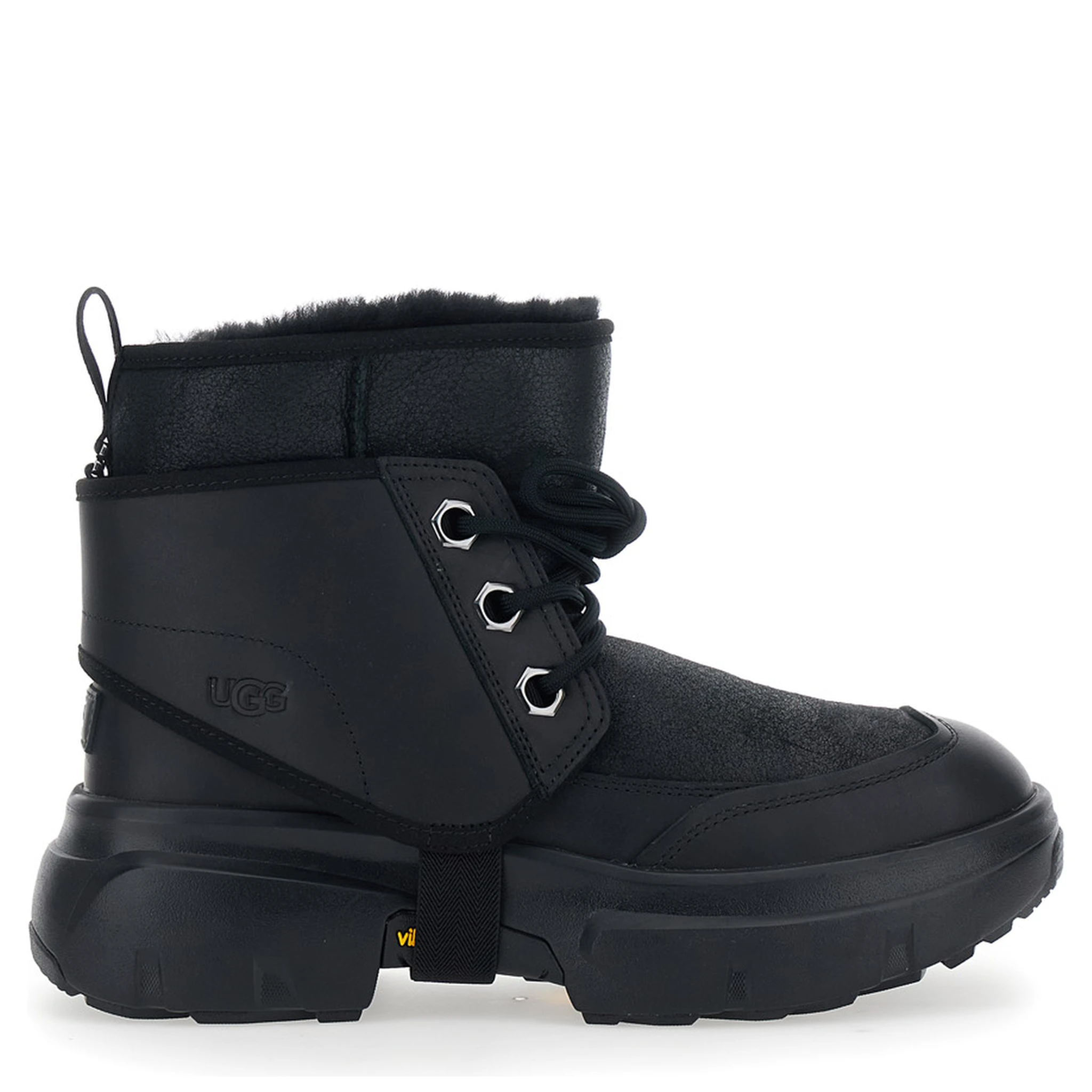 Black Ankle Boots with Side Logo and Platform Sole in Leather Blend Woman