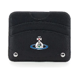 Black Card Holder with Orb Detail on the Front and Stud Embellishments on the Front in Leather Woman