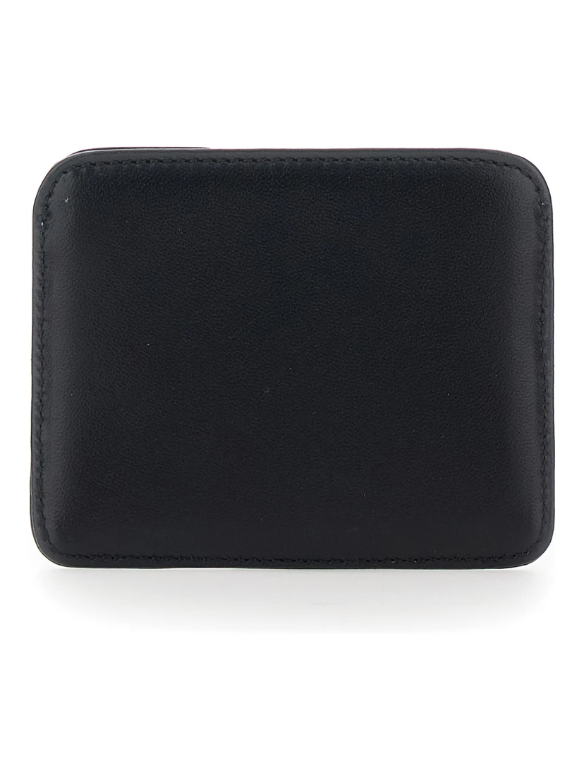 Black Card Holder with Orb Detail on the Front and Stud Embellishments on the Front in Leather Woman