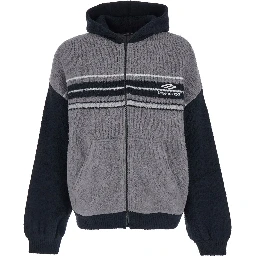 Grey Sweatshirt with Fixed Hood and Logo Lettering on the Front in Mixed Fabric Man