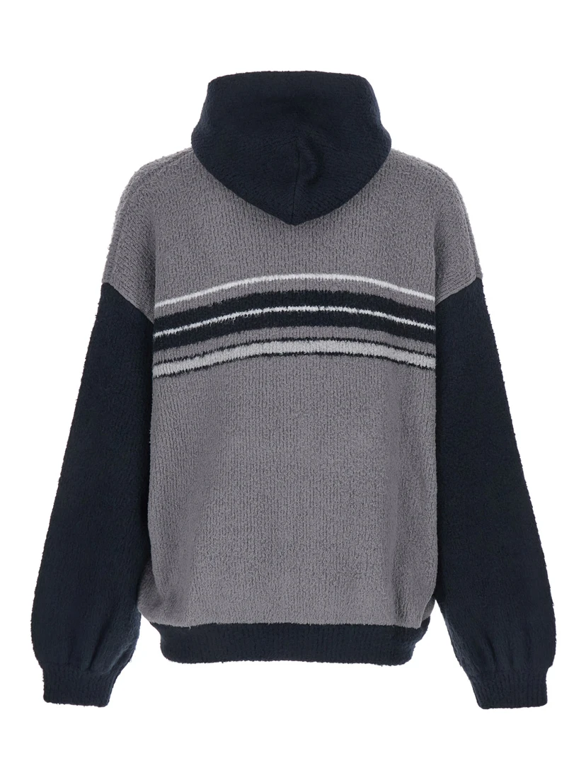 Grey Sweatshirt with Fixed Hood and Logo Lettering on the Front in Mixed Fabric Man