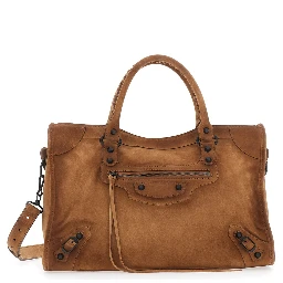 Le City Medium Beige Handbag with Stud and Faded Design in Suede Woman