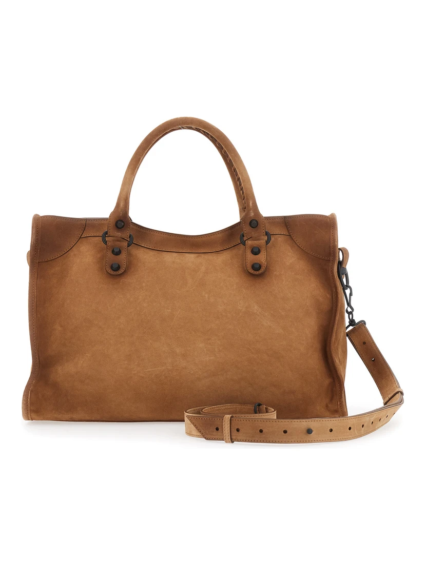 Le City Medium Beige Handbag with Stud and Faded Design in Suede Woman