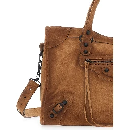 Le City Medium Beige Handbag with Stud and Faded Design in Suede Woman