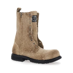 Beige Ankle Boots with Logo Patch on the Front and Logo Lettering on the Rear in Leather Man