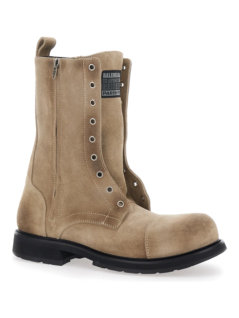 Beige Ankle Boots with Logo Patch on the Front and Logo Lettering on the Rear in Leather Man