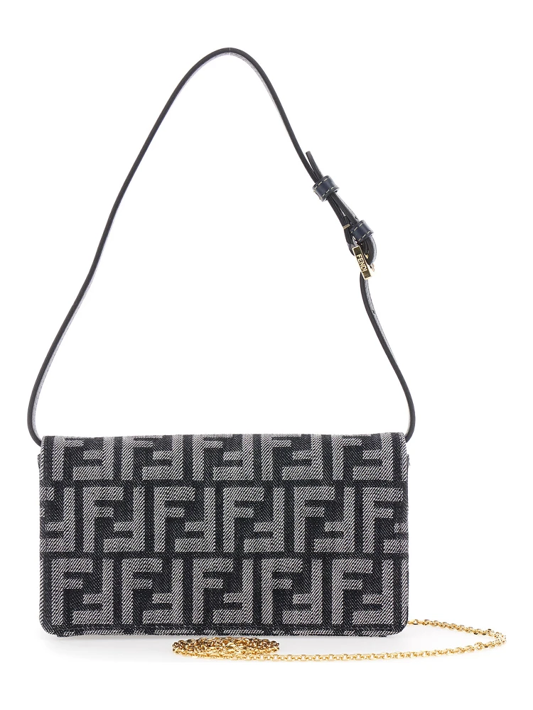 Blue Crossbody Bag with All-Over FF Motif and Metallic FF Plaque on the Front in Cotton Woman alternative