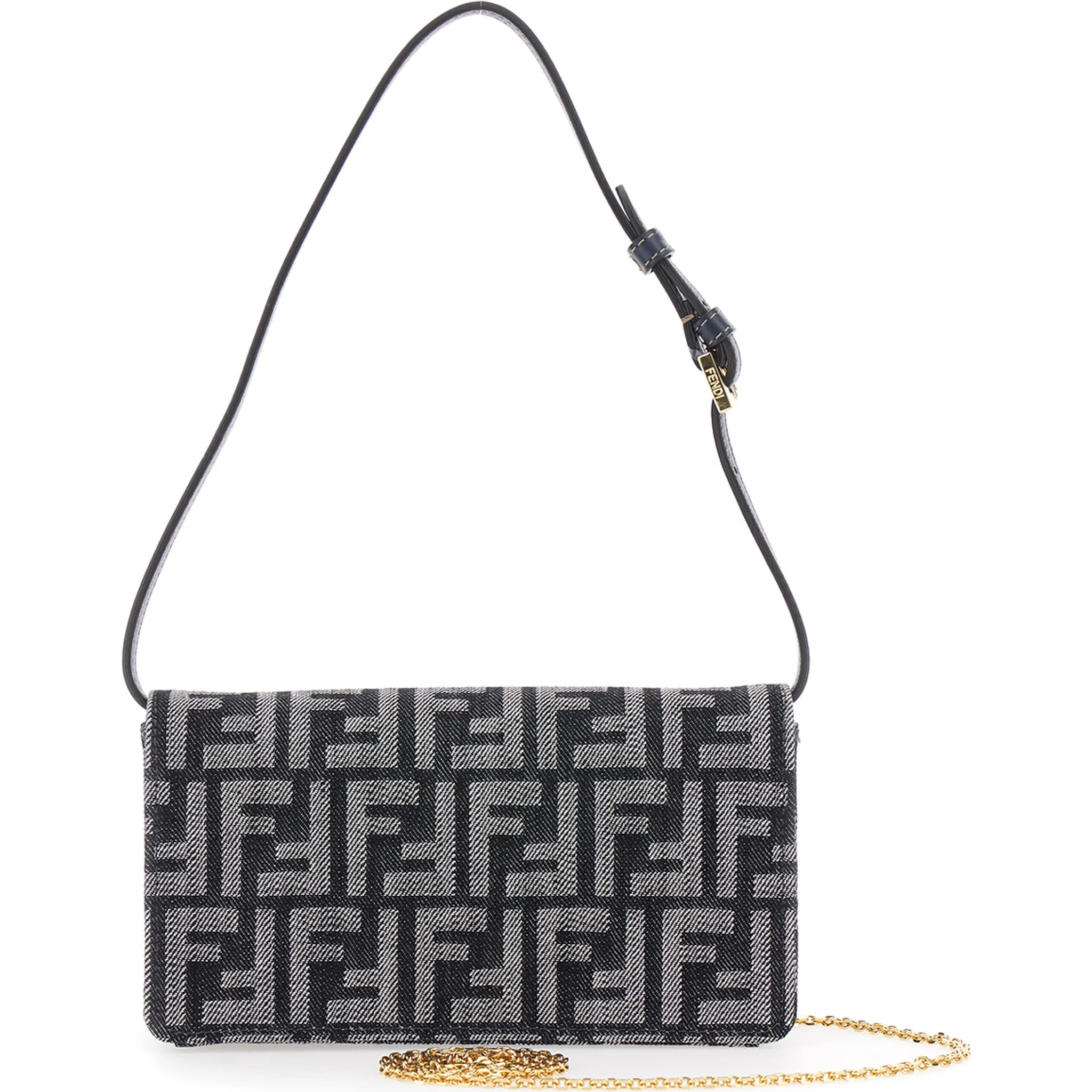 Blue Crossbody Bag with All-Over FF Motif and Metallic FF Plaque on the Front in Cotton Woman