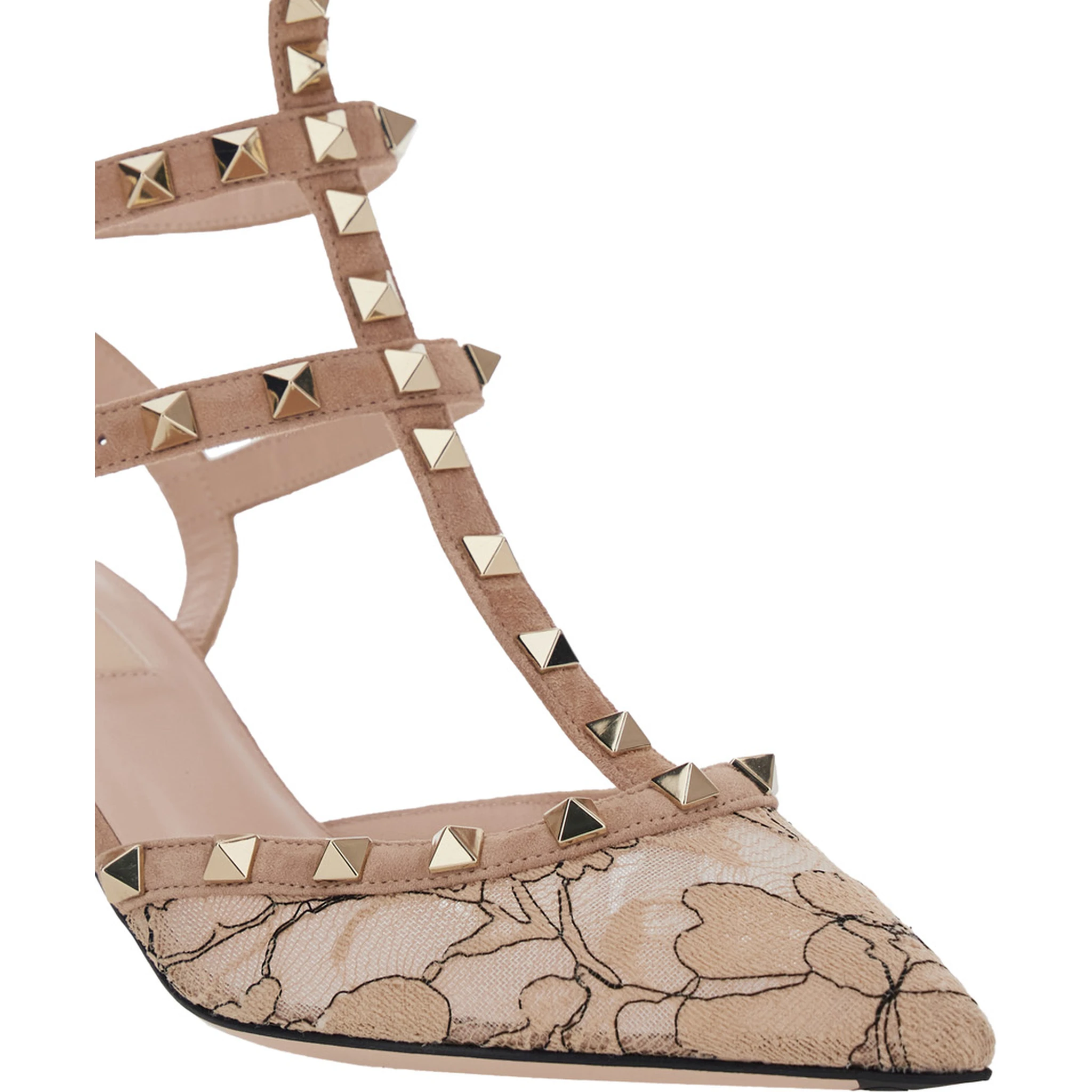 Pink Pumps with Rockstud Studs and Adjustable Buckles in Leather Woman