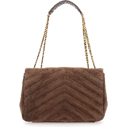 Loulou Brown Crossbody Bag with Sliding Shoulder Strap and Cassandre Plaque on the Front in Suede Woman
