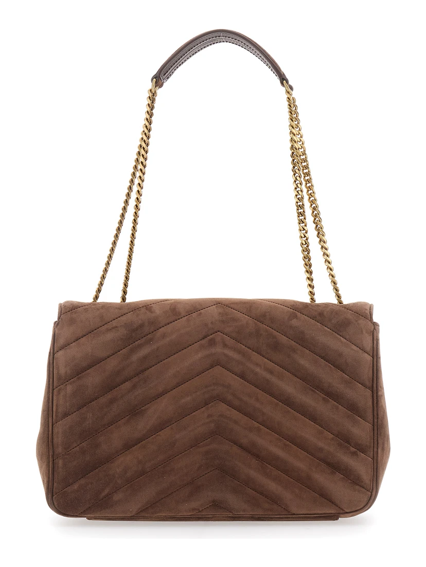 Loulou Brown Crossbody Bag with Sliding Shoulder Strap and Cassandre Plaque on the Front in Suede Woman