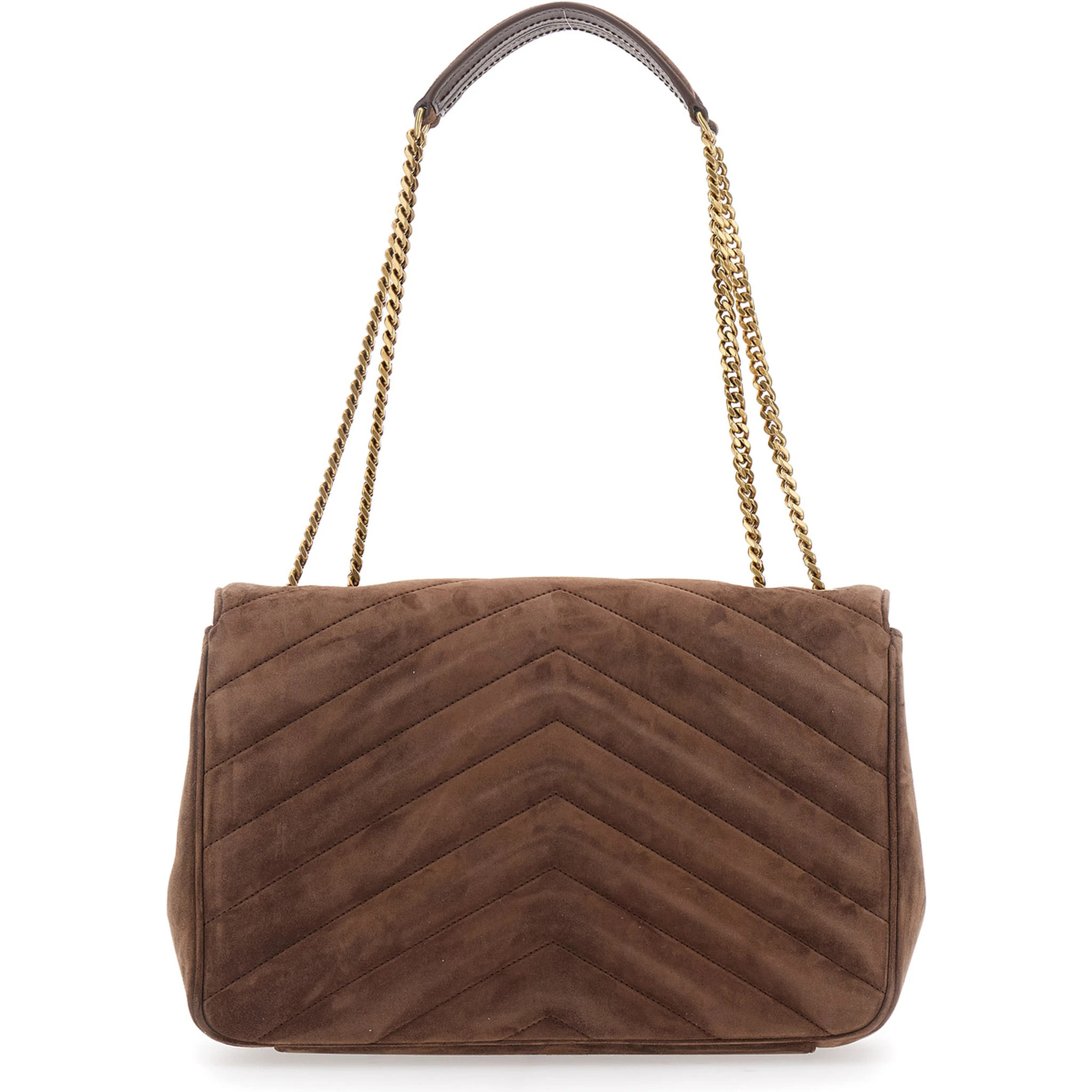 Loulou Brown Crossbody Bag with Sliding Shoulder Strap and Cassandre Plaque on the Front in Suede Woman