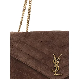 Loulou Brown Crossbody Bag with Sliding Shoulder Strap and Cassandre Plaque on the Front in Suede Woman